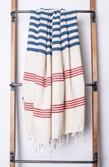 Marmara Imports Turkish Towels - Regatta White with Red and Blue Stripes