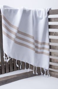 Marmara Imports Turkish Towels - South Beach - White with Beige Stripe