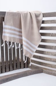 Marmara Imports Turkish Towels - South Beach - Beige with White Stripe