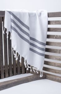 Marmara Imports Turkish Towels - South Beach - White with Dark Grey Stripe