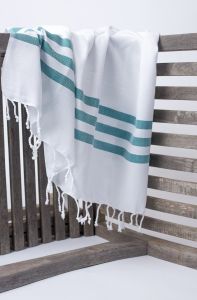 Marmara Imports Turkish Towels - South Beach - White with Emerald Stripe