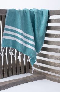Marmara Imports Turkish Towels - South Beach - Emerald with White Stripe