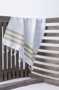 Marmara Imports Turkish Towels - South Beach - White with Green Stripe