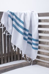 Marmara Imports Turkish Towels - South Beach - White with Marine Blue Stripe