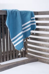 Marmara Imports Turkish Towels - South Beach - Marine Blue with White Stripe