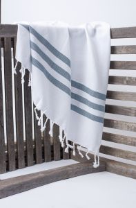 Marmara Imports Turkish Towels - South Beach - White with Navy Blue Stripe