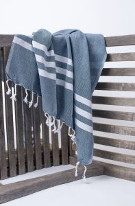Marmara Imports Turkish Towels - South Beach - Navy Blue with White Stripe
