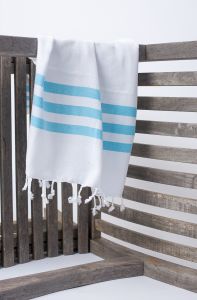 Marmara Imports Turkish Towels - South Beach - White with Turquoise Stripe