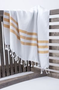 Marmara Imports Turkish Towels - South Beach - White with Yellow Stripe